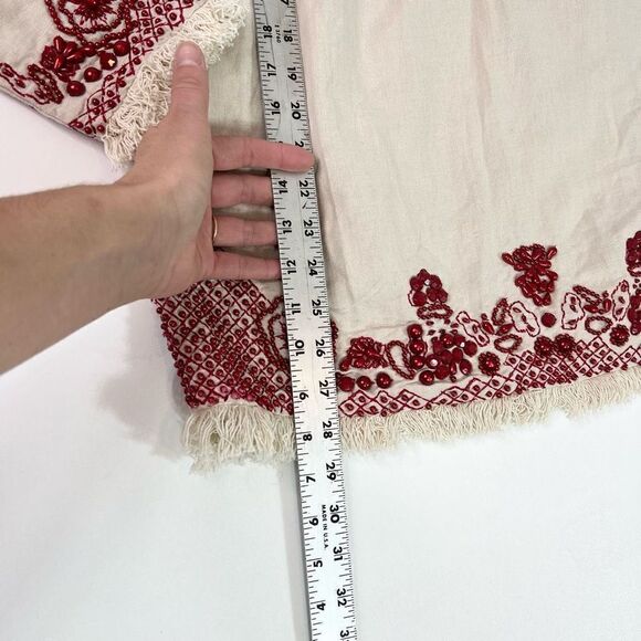 Soft Surroundings Sahara Tunic Womens Small Red Beaded Fringe Hem Linen Blend - Picture 4 of 11